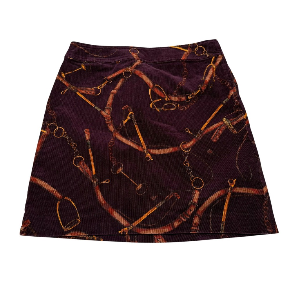 TALBOTS Corduroy Skirt Burgundy‎ Purple Equestrian Print Mini Pencil Skirt 6P